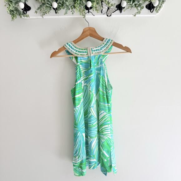 Lilly Pulitzer Adelina Tunic Fronds Place Print Beaded Sleeveless Size XS U520 - Picture 2 of 4